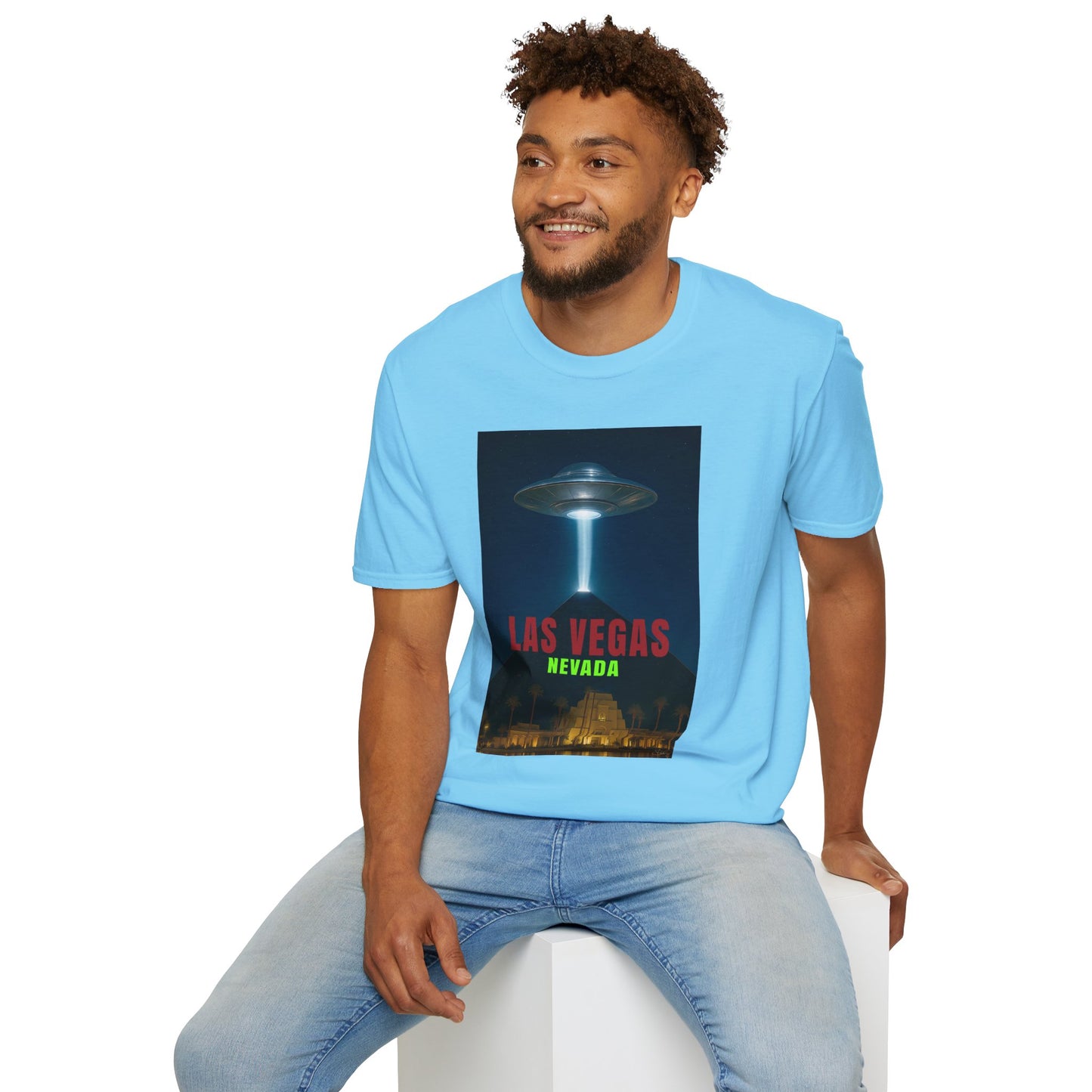 Luxor UFO, Las Vegas UFO Unisex Softstyle T-Shirt - Retro Nevada Design, graphic design, t-shirts, tshirts, tees, GraphicTees, png