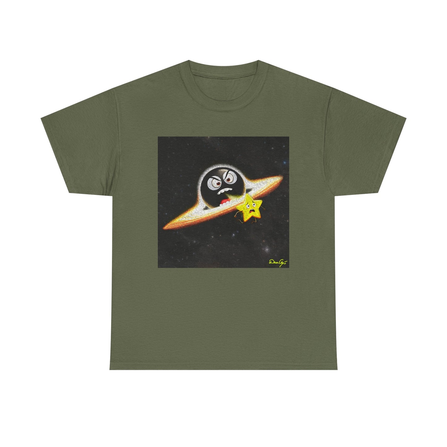 BlackHole Chasing Star, Space-Themed Unisex Heavy Cotton Tee with Cartoon Penguin Design, graphic design, png
