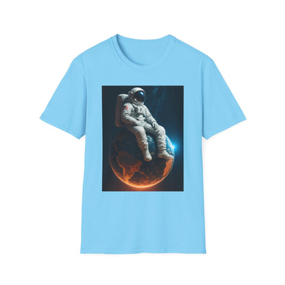 Sitting on an Earth, Cosmic Astronaut T-Shirt, Unisex Graphic Tee, Space Lover Gift, Casual Wear, Astronomy Fan Shirt, Graphic Tee, t-shirt, tshirt, png