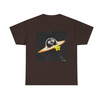 BlackHole Chasing Star, Space-Themed Unisex Heavy Cotton Tee with Cartoon Penguin Design, graphic design, png