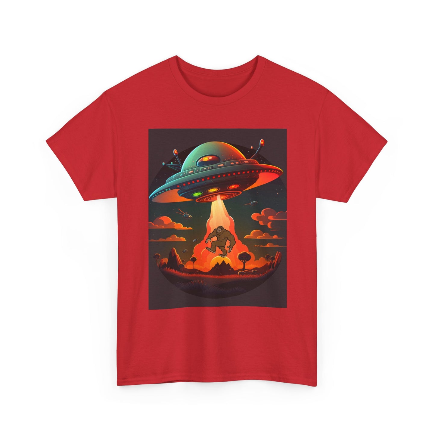 UFO, Bigfoot, Unisex Heavy Cotton Tee, graphic design, t-shirt, t-shirts, tshirts, png
