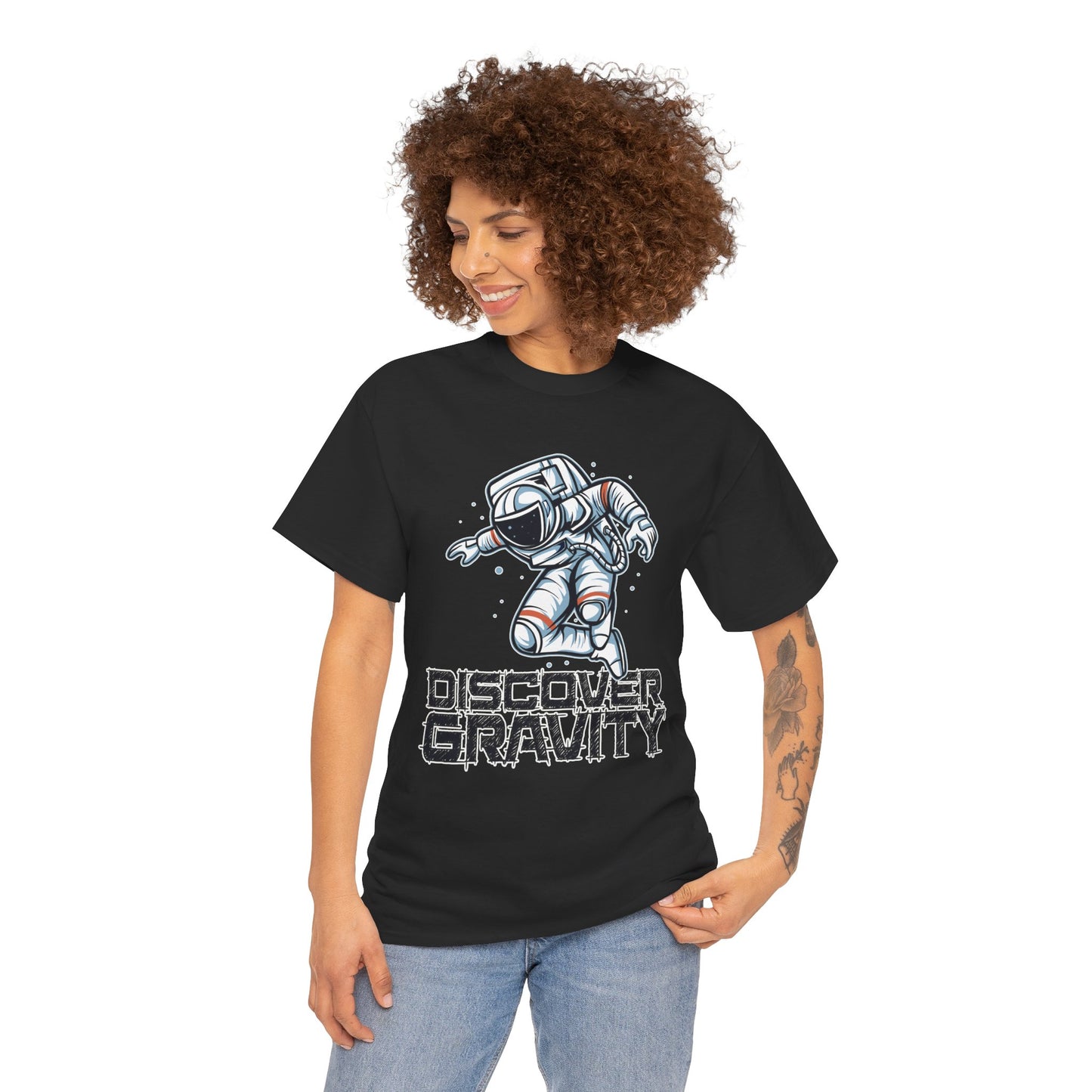 Discover Gravity. Unisex Heavy Cotton Tee - Fun Astronaut, Astronomy Graphic Tee - Unisex graphic design, png Express Delivery available