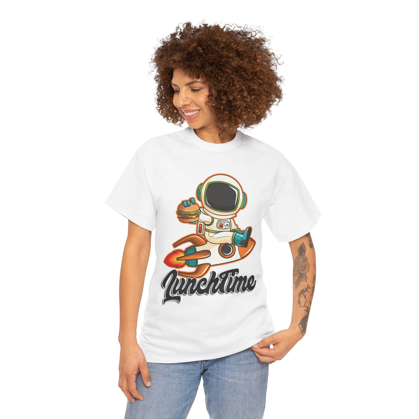 Astronaut Lunchtime Unisex Heavy Cotton Tee - Fun Graphic T-Shirt for Space Lovers, GraphicTees, png, t-shirts, tshirts