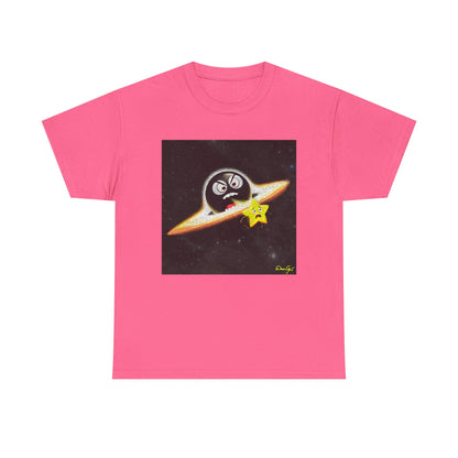 BlackHole Chasing Star, Space-Themed Unisex Heavy Cotton Tee with Cartoon Penguin Design, graphic design, png