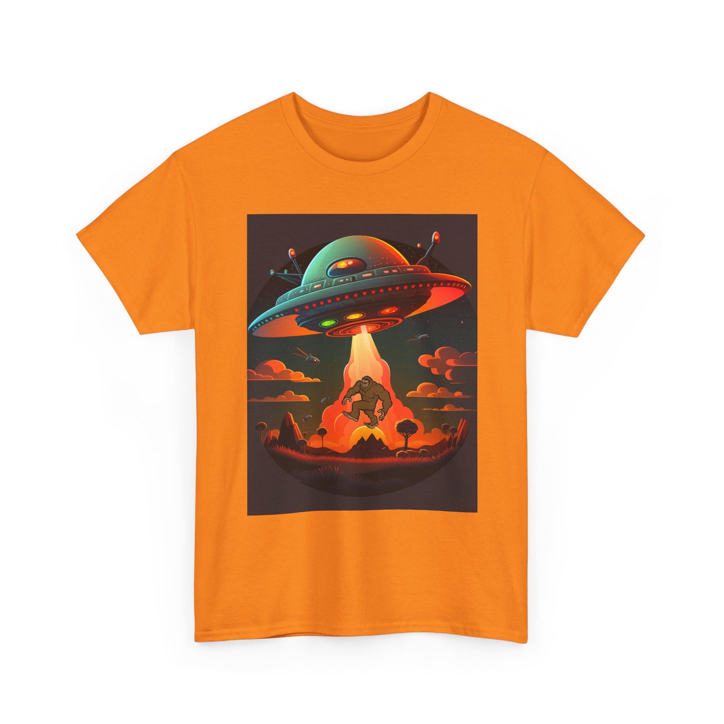 UFO, Bigfoot, Unisex Heavy Cotton Tee, graphic design, t-shirt, t-shirts, tshirts, png