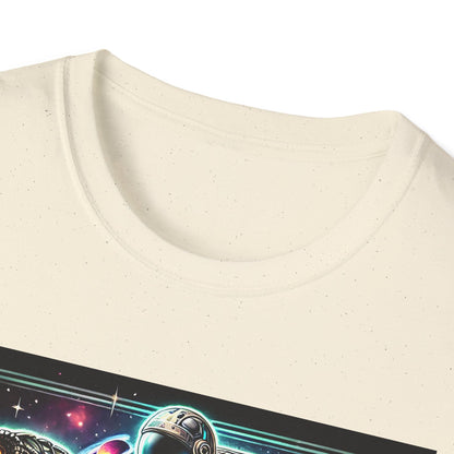 Cosmic Dinosaur Rider Softstyle T-Shirt | Fun Graphic Tee, Unique Gift, Space Lover Shirt, Sci-Fi Enthusiast Apparel