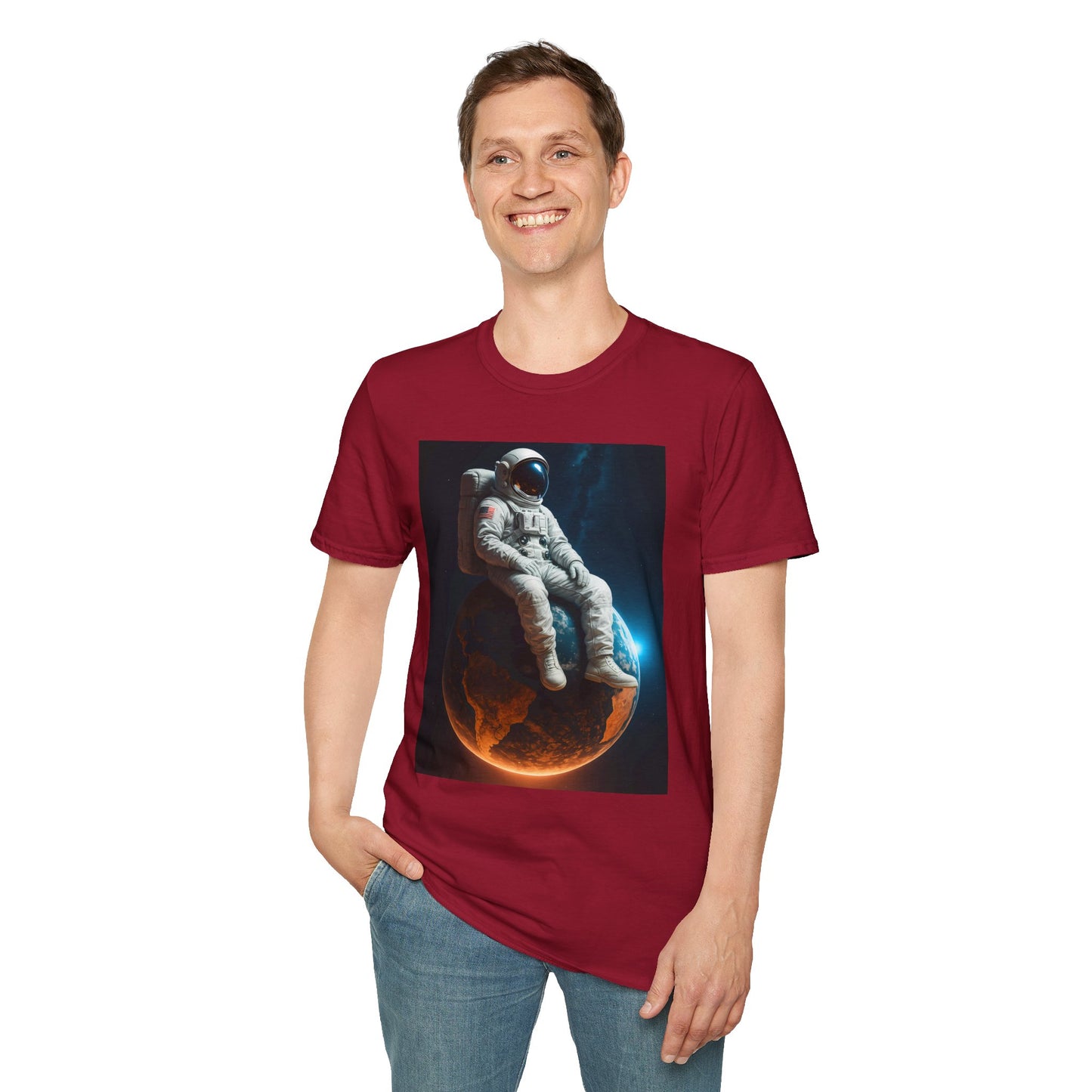 Sitting on an Earth, Cosmic Astronaut T-Shirt, Unisex Graphic Tee, Space Lover Gift, Casual Wear, Astronomy Fan Shirt, Graphic Tee, t-shirt, tshirt, png