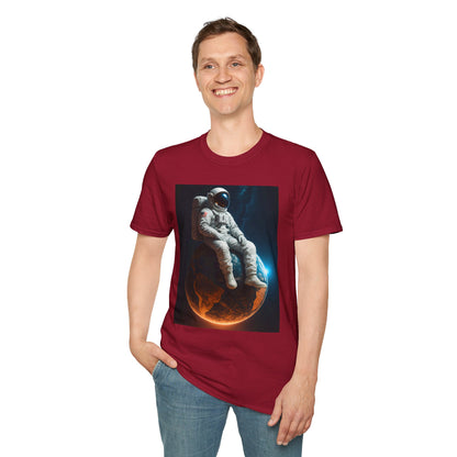 Sitting on an Earth, Cosmic Astronaut T-Shirt, Unisex Graphic Tee, Space Lover Gift, Casual Wear, Astronomy Fan Shirt, Graphic Tee, t-shirt, tshirt, png