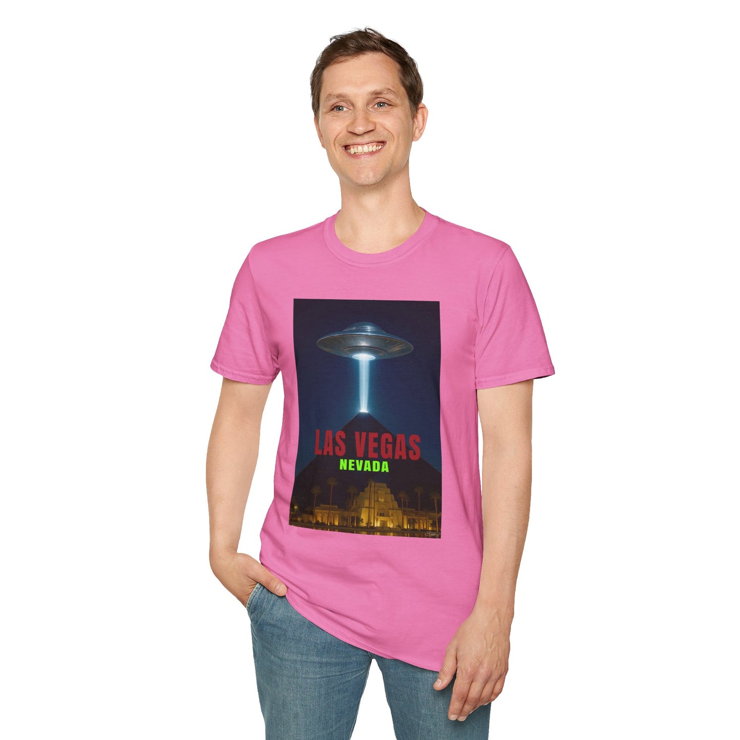 Luxor UFO, Las Vegas UFO Unisex Softstyle T-Shirt - Retro Nevada Design, graphic design, t-shirts, tshirts, tees, GraphicTees, png