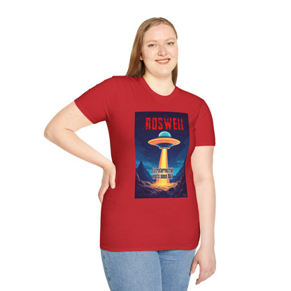Roswell Alien Encounter Unisex T-Shirt, Retro Space UFO Tee, Sci-Fi Lovers Gift, Convention Wear, Extraterrestrial Tee, graphic design, png