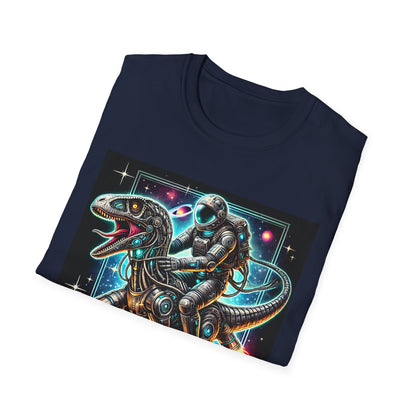 Cosmic Dinosaur Rider Softstyle T-Shirt | Fun Graphic Tee, Unique Gift, Space Lover Shirt, Sci-Fi Enthusiast Apparel