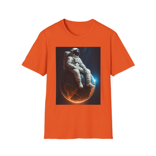 Sitting on an Earth, Cosmic Astronaut T-Shirt, Unisex Graphic Tee, Space Lover Gift, Casual Wear, Astronomy Fan Shirt, Graphic Tee, t-shirt, tshirt, png