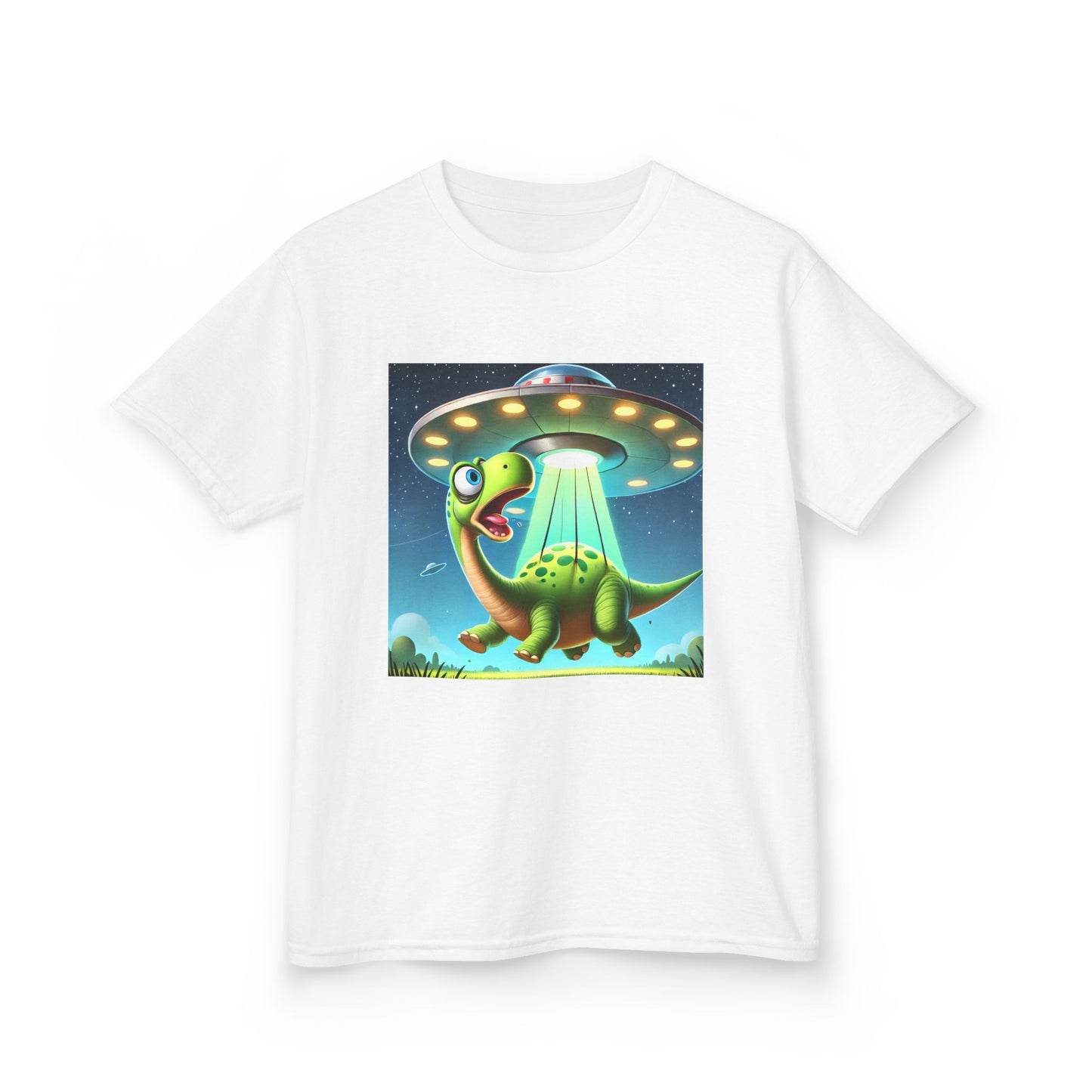 Dinosaur UFO Kids Tee, Fun Graphic Shirt for Boys and Girls, Perfect for Birthdays, Parties, Casual Wear, Gifts, tshirt, t-shirt, png, dino