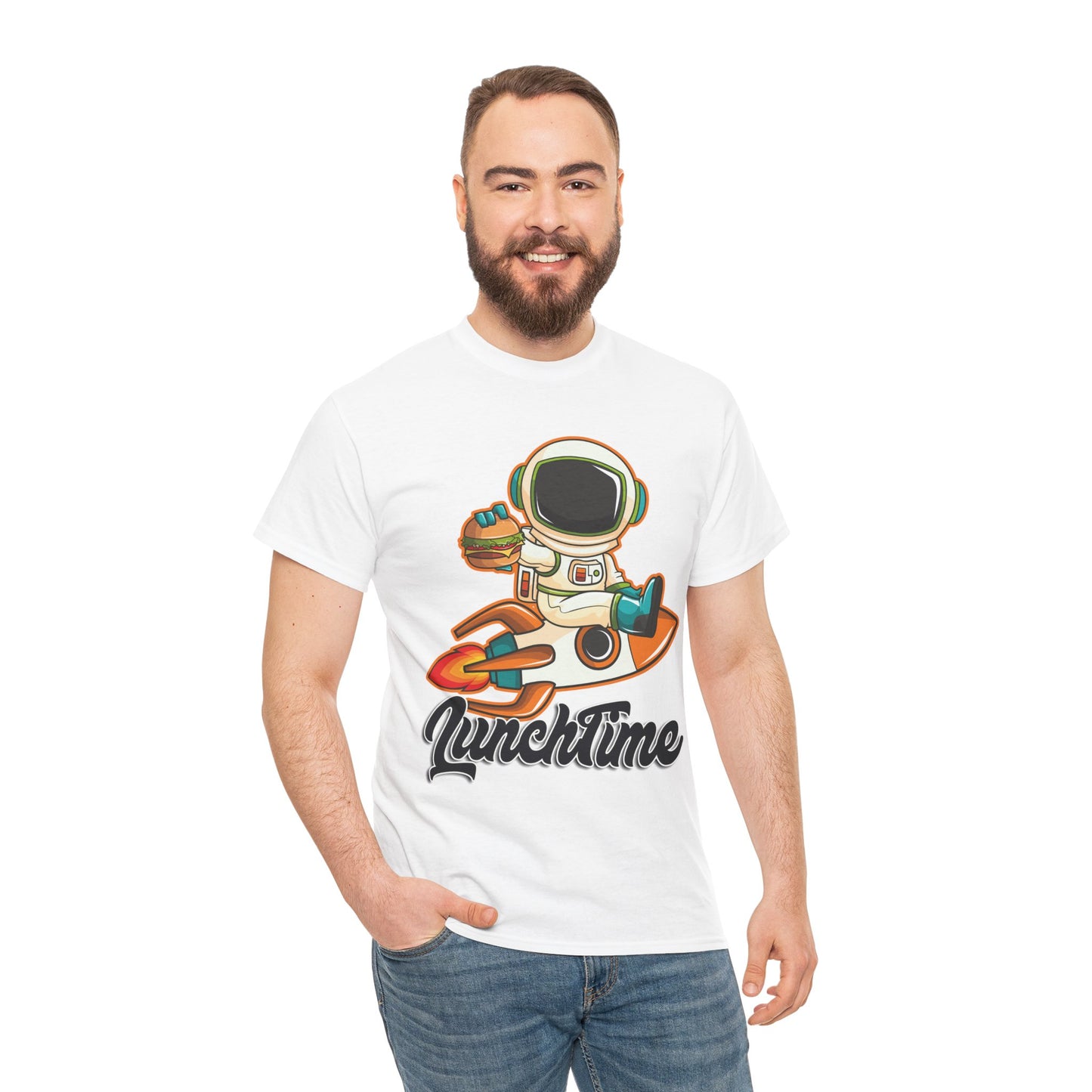 Astronaut Lunchtime Unisex Heavy Cotton Tee - Fun Graphic T-Shirt for Space Lovers, GraphicTees, png, t-shirts, tshirts