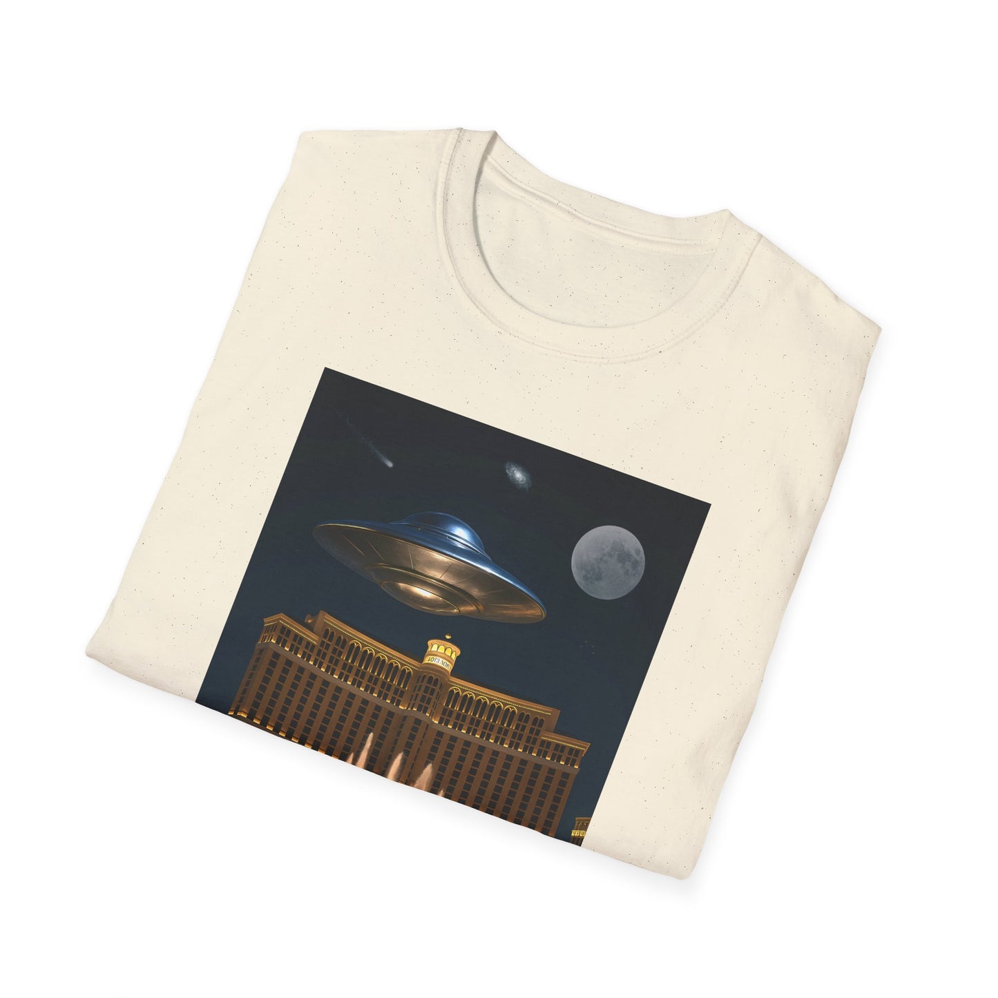 UFO over Las Vegas, Cosmic Vibes Unisex T-Shirt - UFO & Moon Design, Relaxed Fit Tee for Space Lovers, Gift for Sci-Fi Fans, Casual Wear, Everyday Essentials, t-shirt, tshirt, png