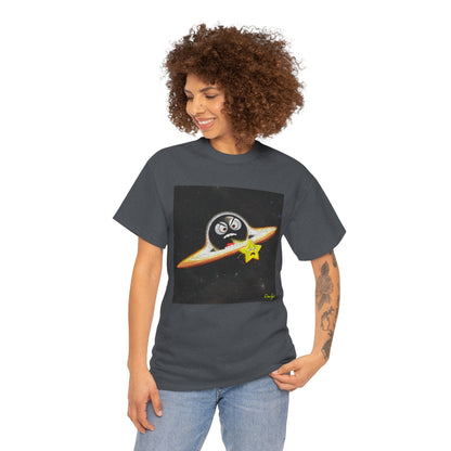 BlackHole Chasing Star, Space-Themed Unisex Heavy Cotton Tee with Cartoon Penguin Design, graphic design, png