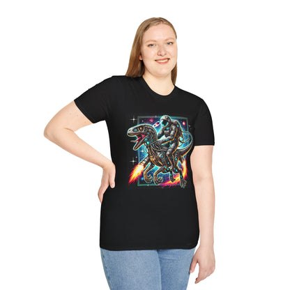Cosmic Dinosaur Rider Softstyle T-Shirt | Fun Graphic Tee, Unique Gift, Space Lover Shirt, Sci-Fi Enthusiast Apparel