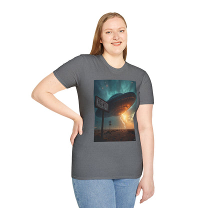 Roswell City Limits, Alien Sunset Softstyle T-Shirt | Unisex Graphic Tee, UFO Theme Shirt, Casual, Gift for Sci-Fi Lovers, Summer Fashion