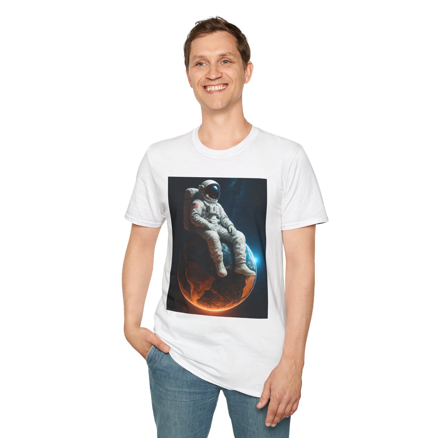 Sitting on an Earth, Cosmic Astronaut T-Shirt, Unisex Graphic Tee, Space Lover Gift, Casual Wear, Astronomy Fan Shirt, Graphic Tee, t-shirt, tshirt, png