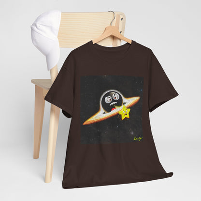 BlackHole Chasing Star, Space-Themed Unisex Heavy Cotton Tee with Cartoon Penguin Design, graphic design, png