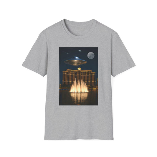 UFO over Las Vegas, Cosmic Vibes Unisex T-Shirt - UFO & Moon Design, Relaxed Fit Tee for Space Lovers, Gift for Sci-Fi Fans, Casual Wear, Everyday Essentials, t-shirt, tshirt, png