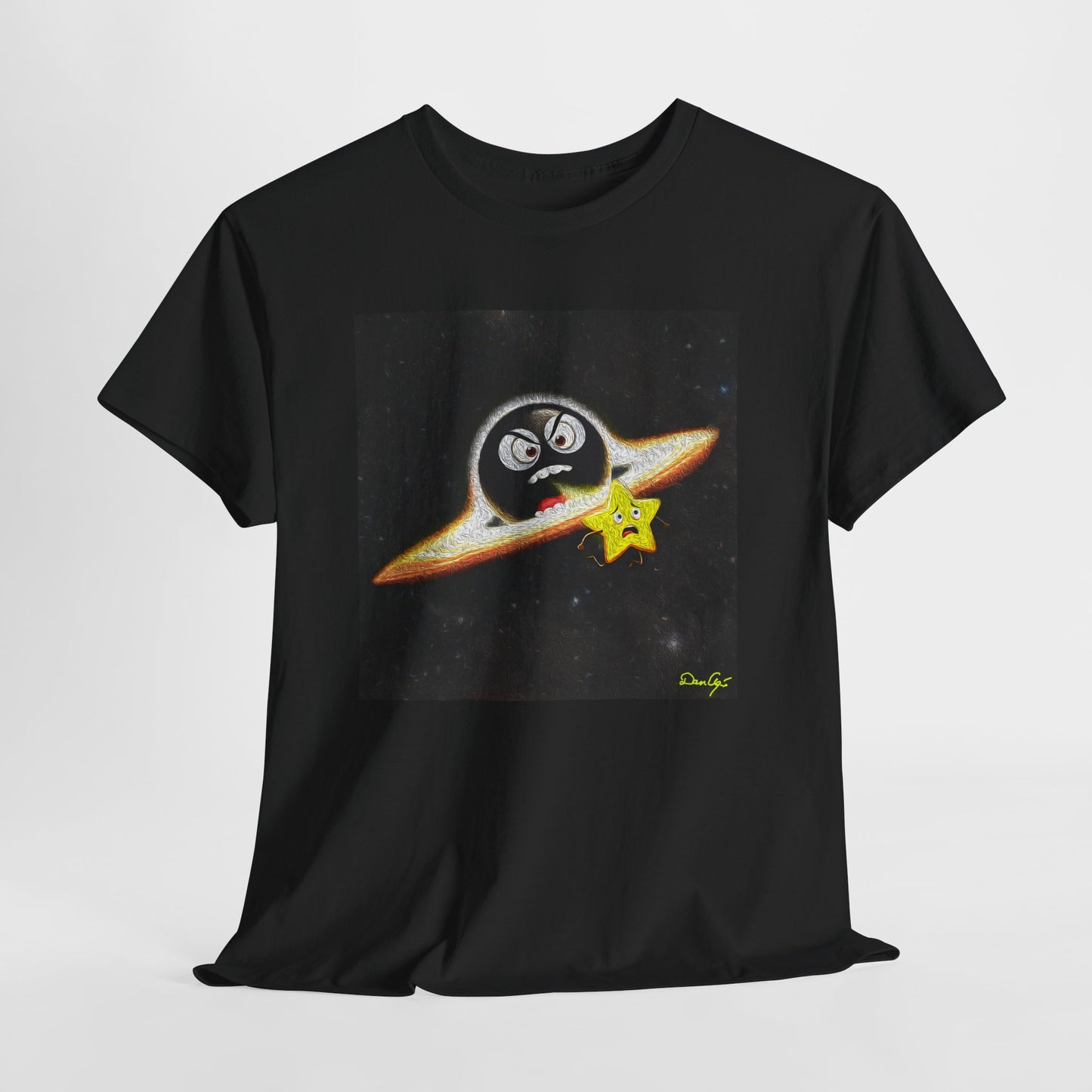 BlackHole Chasing Star, Space-Themed Unisex Heavy Cotton Tee with Cartoon Penguin Design, graphic design, png