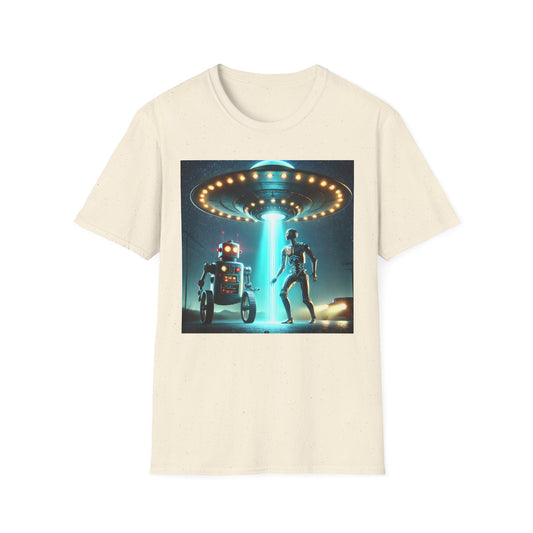 Alien Encounter Unisex Softstyle T-Shirt | Sci-Fi Fan Gift, Superhero Tee, UFO Shirt, Casual Wear, Unique Graphic T-Shirt