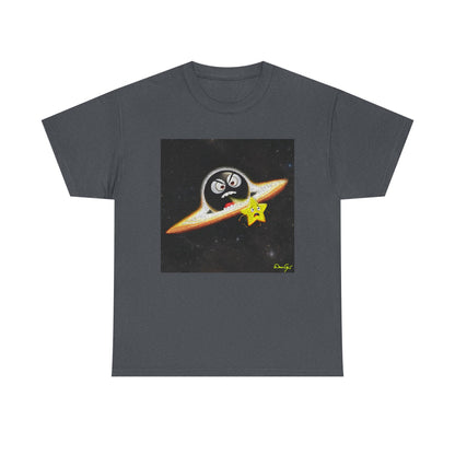 BlackHole Chasing Star, Space-Themed Unisex Heavy Cotton Tee with Cartoon Penguin Design, graphic design, png