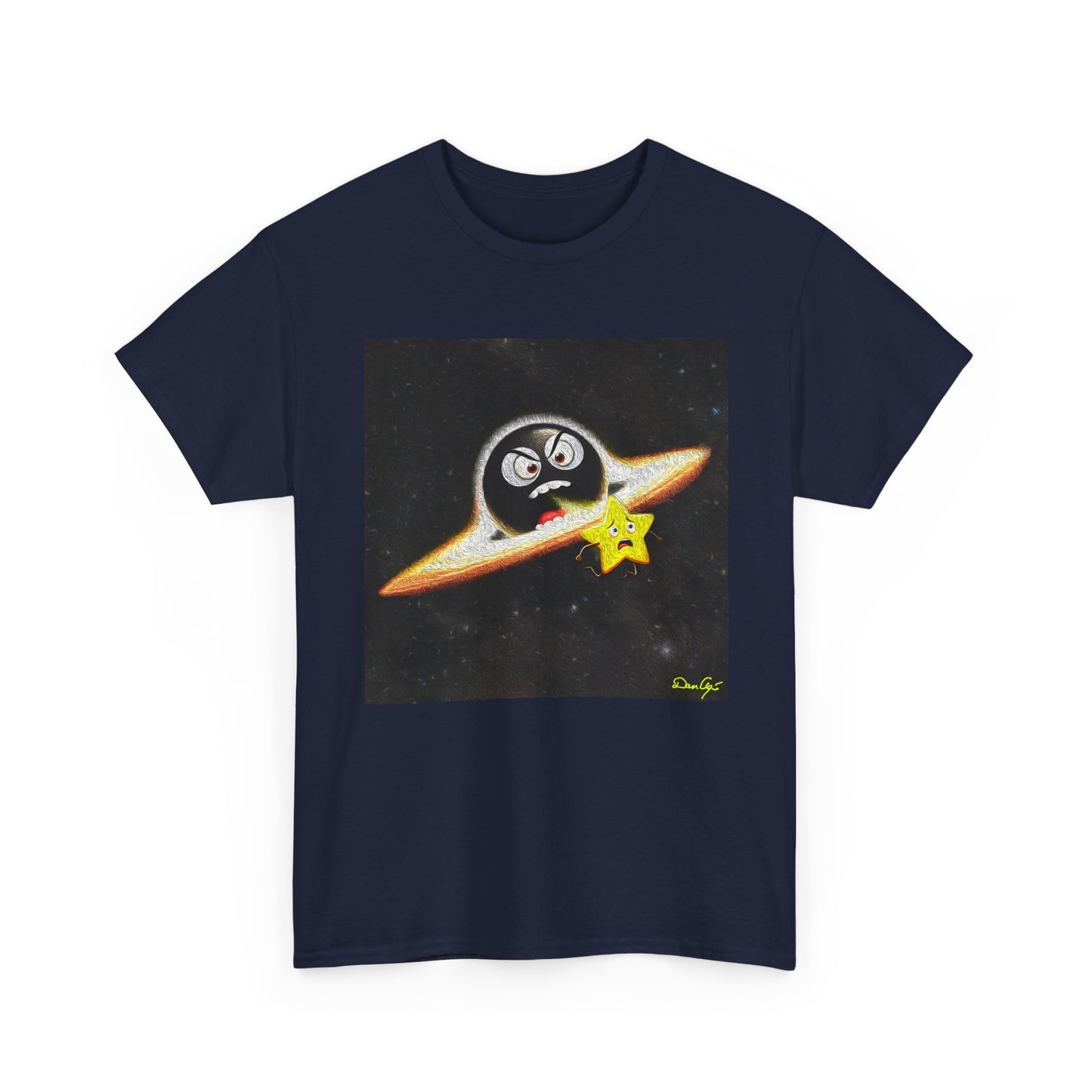 BlackHole Chasing Star, Space-Themed Unisex Heavy Cotton Tee with Cartoon Penguin Design, graphic design, png