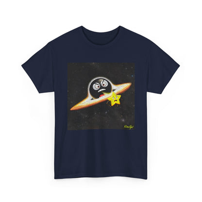 BlackHole Chasing Star, Space-Themed Unisex Heavy Cotton Tee with Cartoon Penguin Design, graphic design, png