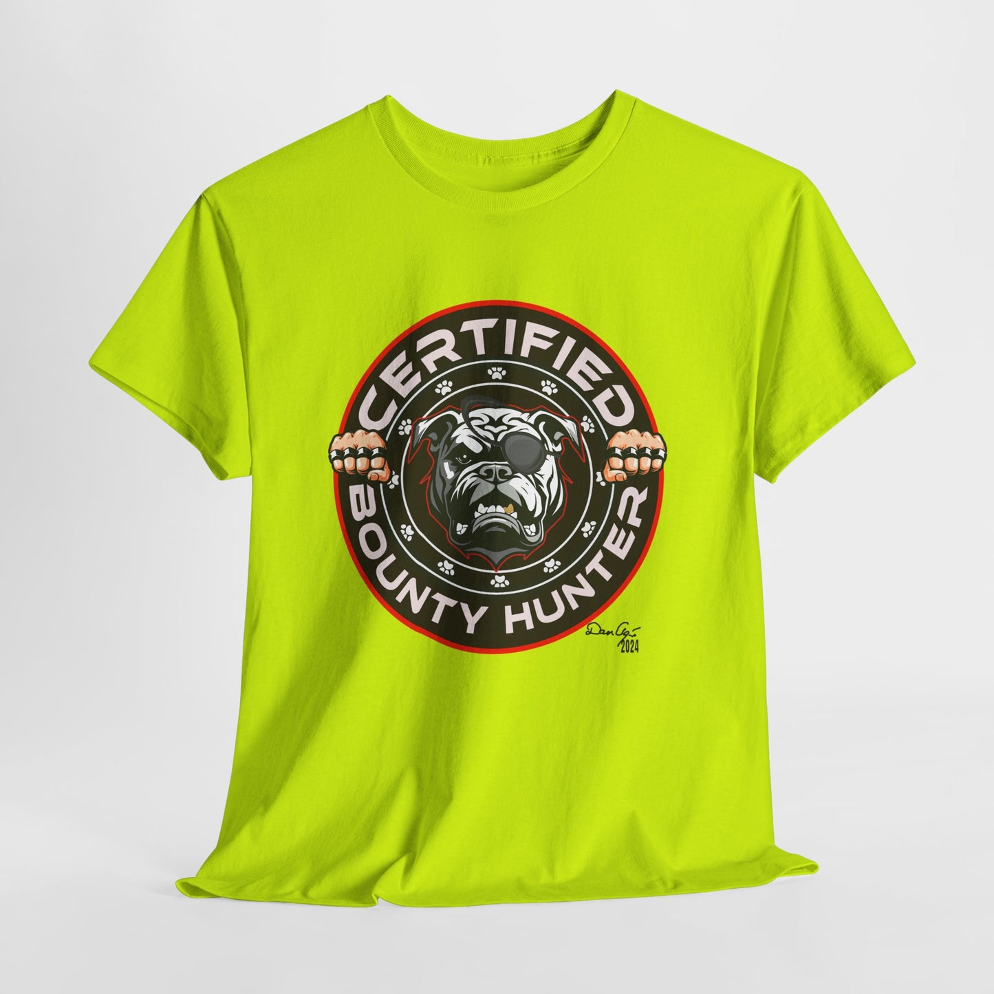 Certified Bounty Hunter, Unisex Heavy Cotton Tee, comedy, bulldog, print design, png, GraphicTees